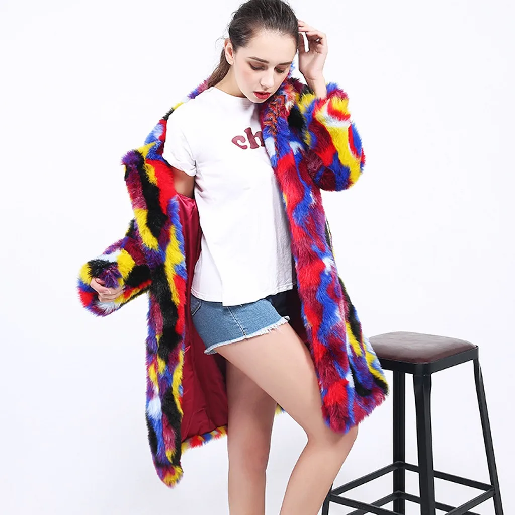 Abrigos mujer invierno зимнее пальто для женщин с длинным рукавом цветное пальто из искусственного меха повседневное пальто chaqueta mujer manteau