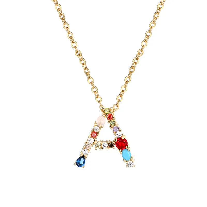 MKENDN многоцветный модный Шарм Золото 26 Алфавит кулон ожерелье микро проложить Циркон начальные ожерелья с буквой пара имя ювелирные изделия - Окраска металла: A