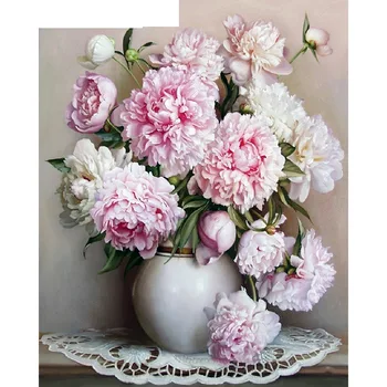 

Pink Peony Paintings By Numbers DIY Pictures Oil Coloring By Numbers Set Gift Drawing By Numbers Canvas DIY New Arrivals