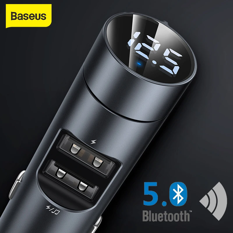 TF Card MP3 Music Player U Disk Wireless FM Radio Transmitter Adapter Car Kit Dual USB Type c Charging Ports Baseus Wireless MP3 car Charger Dual USB FM Transmitter for Car Hands Free Calling
