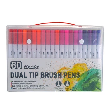 

60 Colors Marker Liner Drawing Watercolor Marker Pens Twin Head Brush Pen Painting Art Supplies