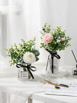 

Plastic Vase Wedding Vases Flowers Home Decor Artificial Flower Bouquet with Vase Wedding Table Home Decoration