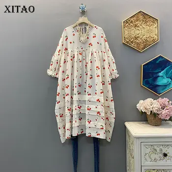 

XITAO Pleated Print Dress Fashion New Pullover Hollow Out Patchwork Small Fresh 2020 Spring Elegant Casual Dress DMY4199