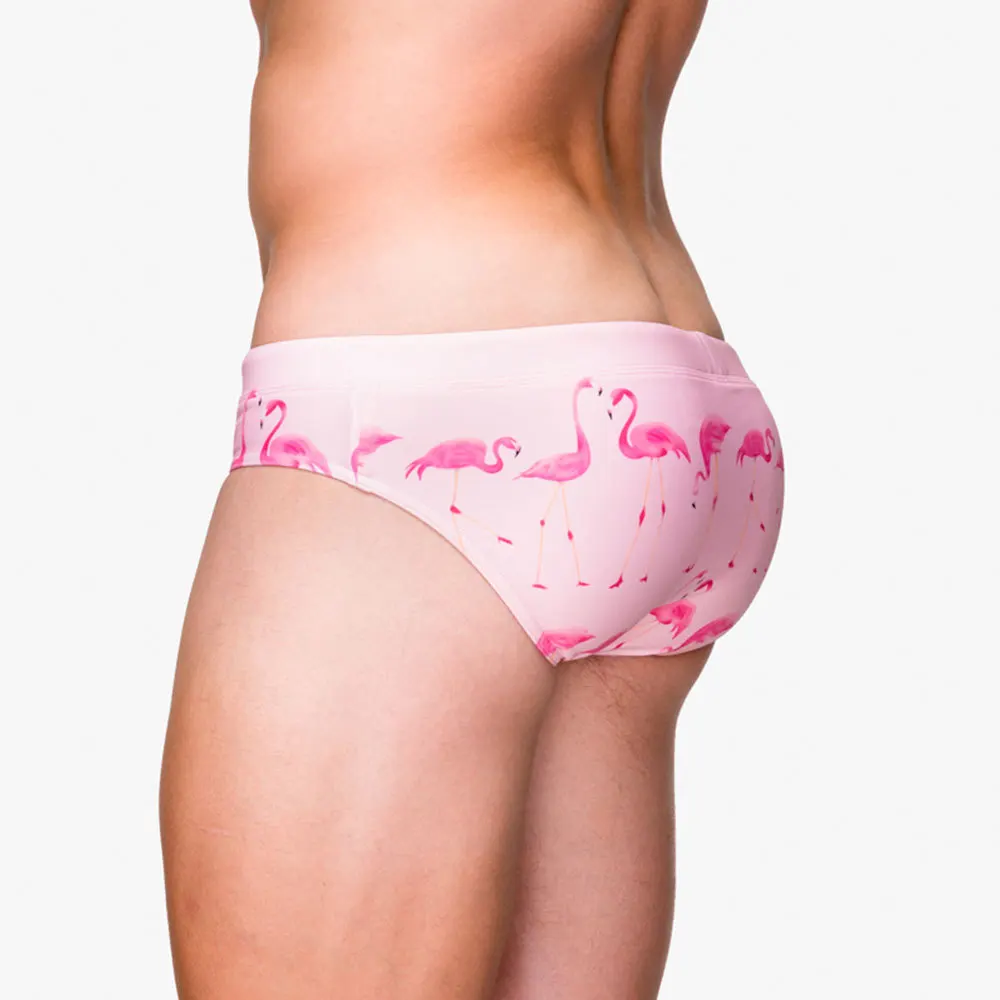 Pink Flamingo Printed Men Swimming Briefs Sexy Pouch Bulge Enhancing Push Up Padded Swimming Trunks Surfing Swimwear Swimsuits