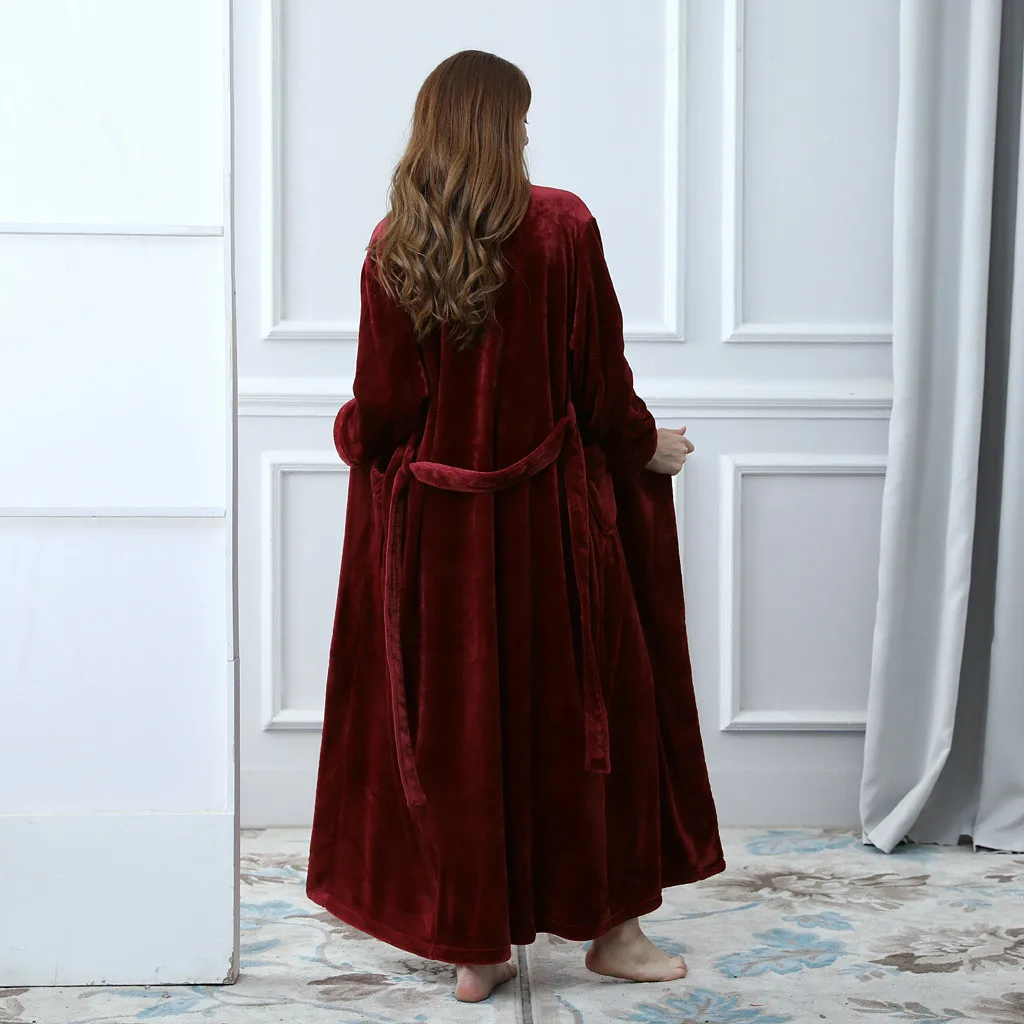 Женские зимние пижамы, одежда для сна, плотный бархатный халат, пижама, одежда для сна, с карманами, с поясом, ночнушка