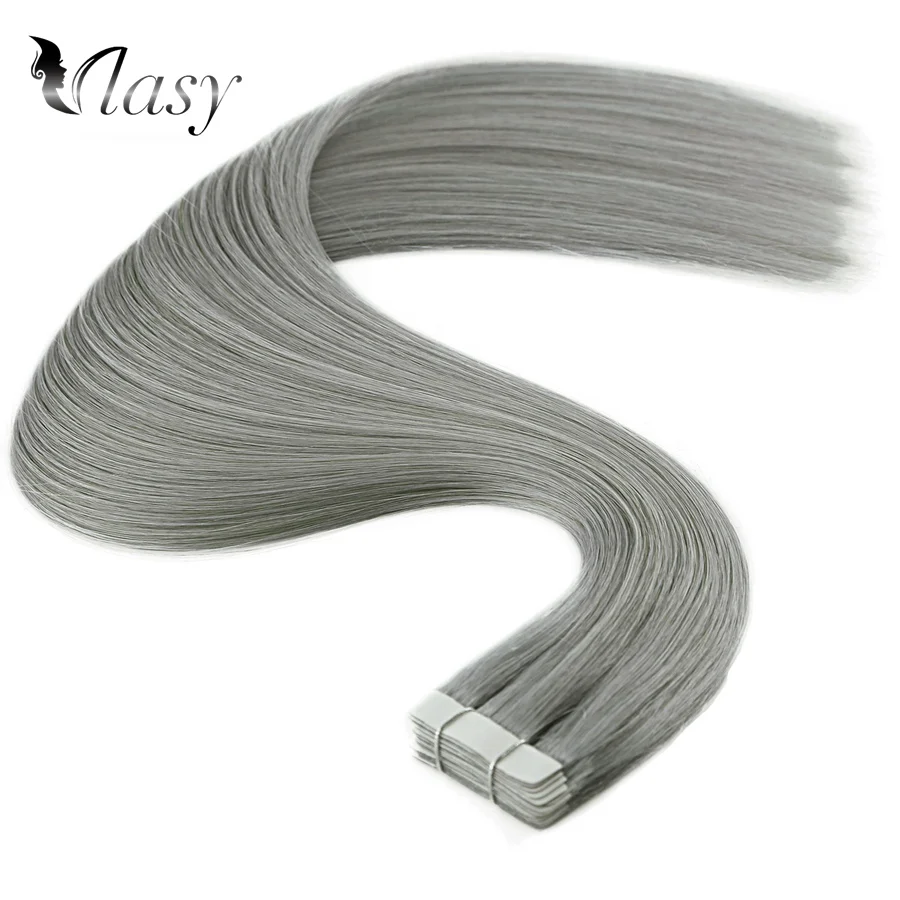 Dark Grey Vlasy 1" 20" 2" прямые волосы remy для наращивания серого цвета, двойные нарисованные волосы для наращивания на ленте - Цвет: Dark Grey