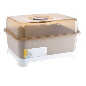 

1Pc Kitchen Dish Rack Practical Tableware Box with Lid Water Draining Storage Shelf Household Kitchen Storage Box (Coffee)