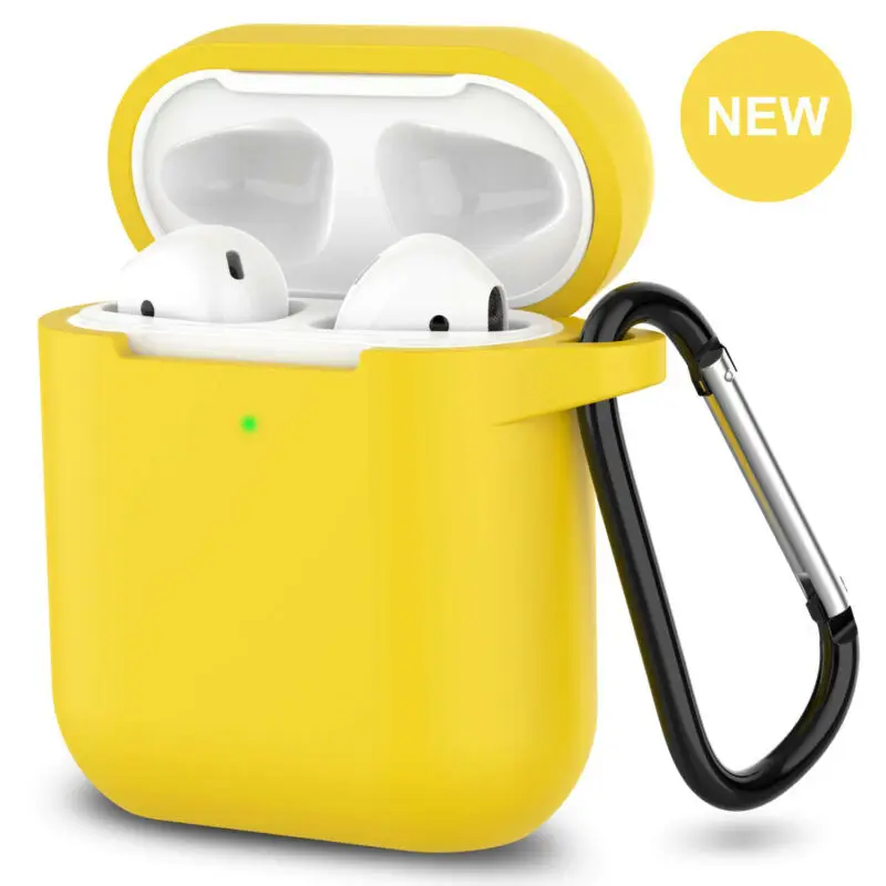 AirPods силиконовый чехол+ Брелок Защитный чехол для нового AirPod чехол 2& 1 - Цвет: Цвет: желтый