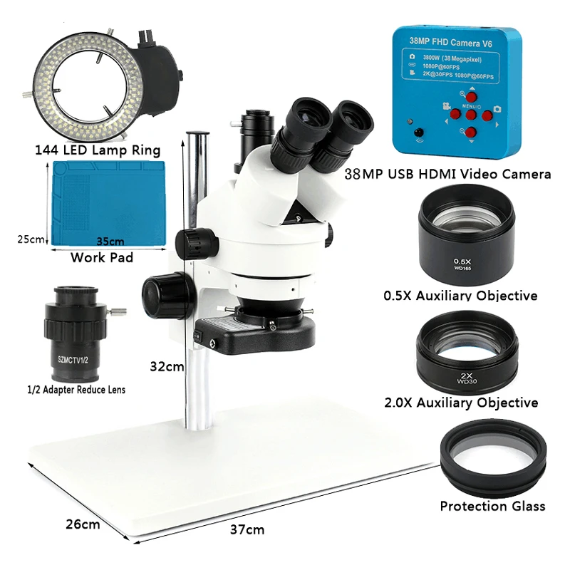  38MP 2K USB HDMI Digital Video Camera 3.5X-90X simul-focal Trinocular Stereo Microscope For Phone S