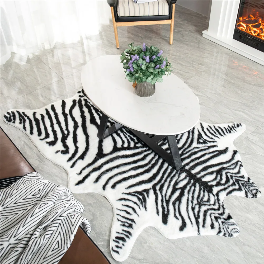 Imitation Animal Skin Carpet Non-slip Cow Zebra Striped Area Rugs and Carpets For Home Living Room Bedroom Floor Mat 2