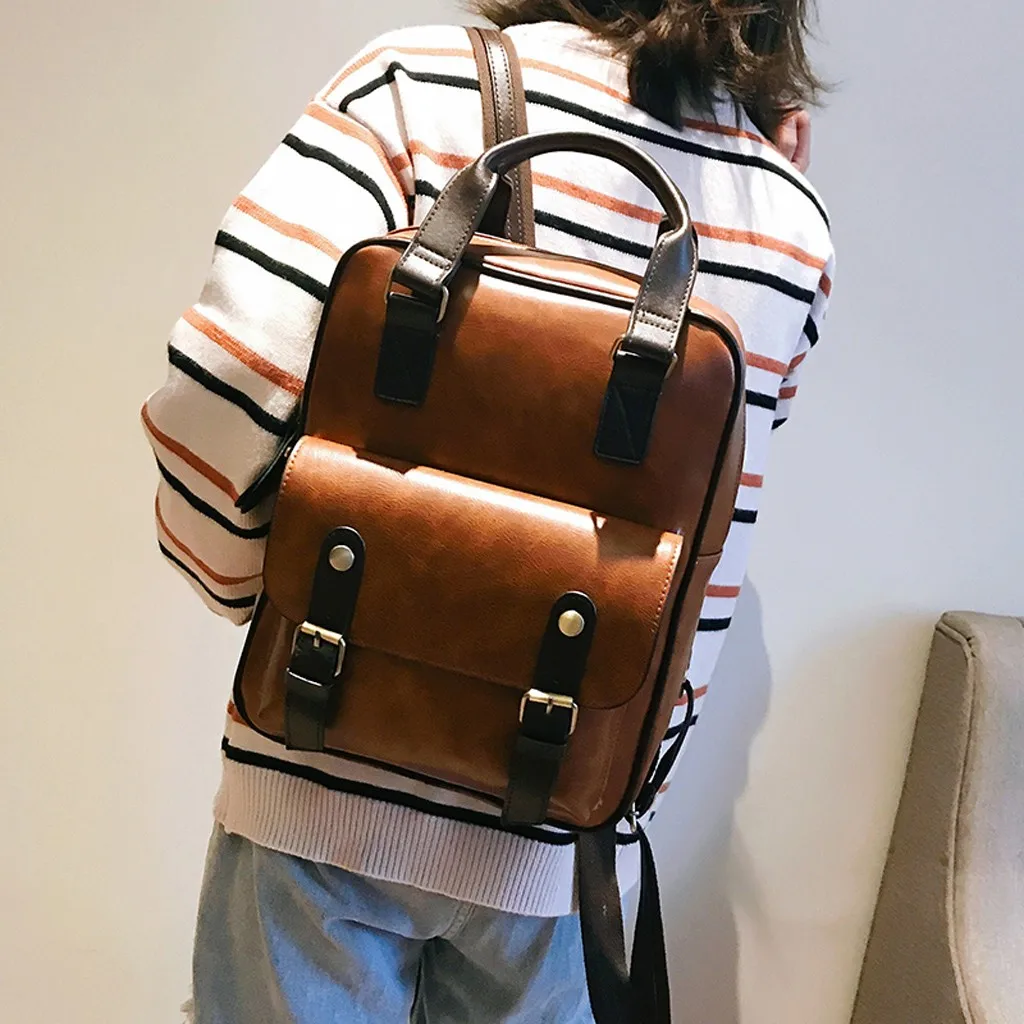 

Backpack Large Capacity Patchwork Straps Buckled Trendy Travel Bag Cross-Border New Style Soft Pu Shoulder Bag Male Large#3