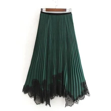 RR Lace Loose Irregular Skirts Women Fashion Solid Pleated Skirt Women Elegant Mid Calf Skirts Female Ladies JG