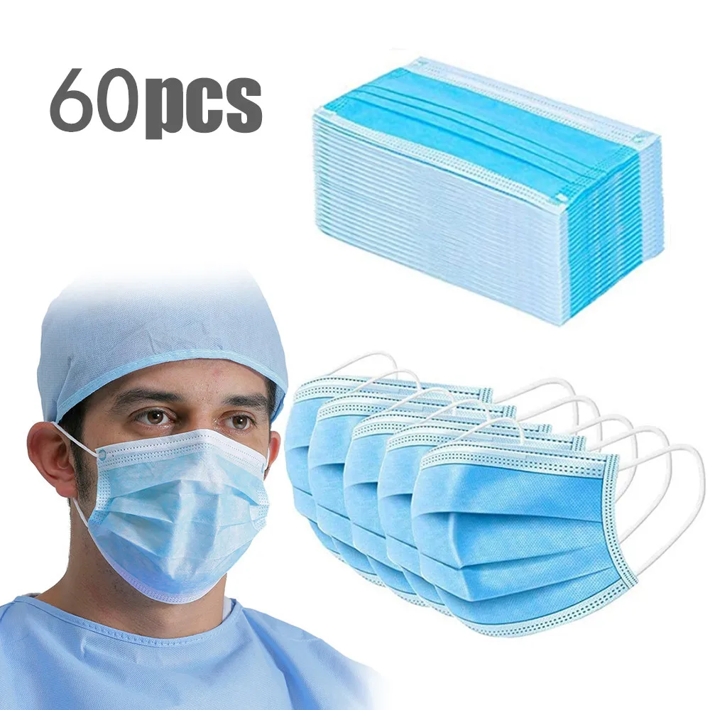 

20-80Pcs 3Layer Disposable Mask Anti-Pollution Non-woven Dust Breathable Face Mask Thickened Mouth Comfortable Elastic Ear Loop