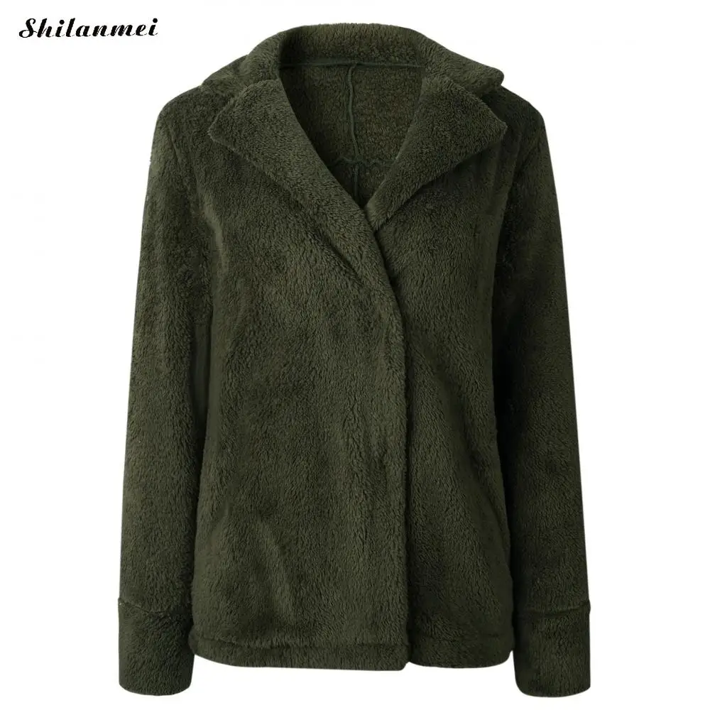 army green Женская меховая куртка с длинными рукавами, осенне-зимняя элегантная искусственная шубка на меху, женское плюшевое пальто, Повседневная Верхняя одежда, Новое поступление, серый - Цвет: army green