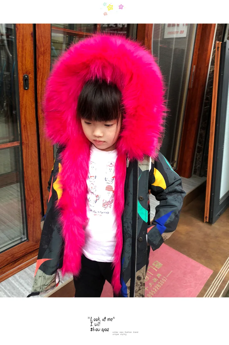 Детская Высококачественная зимняя куртка с отделкой из меха, детская модная теплая Меховая подкладка парка пальто для малышей из меха енота Куртка с воротником для мальчиков и девочек, куртка-парка CT044