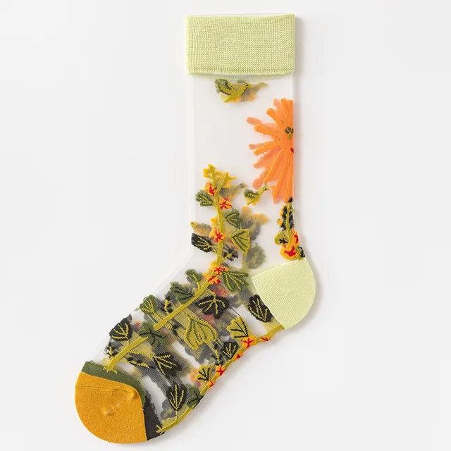 France Fresh Floral Art Funny Socks Transparent Abstract Design Lace Cute Socks Women Jacquard Sokken Skarpetki Calcetines Mujer 7