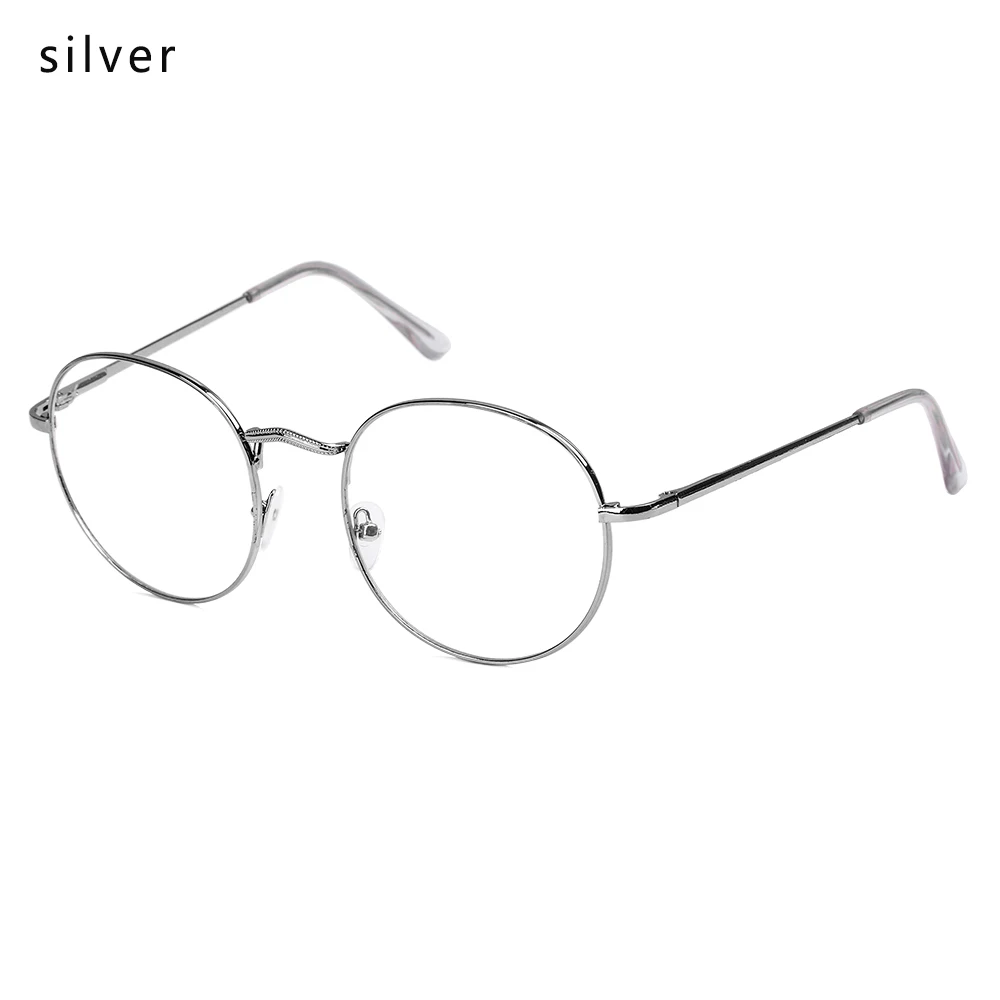 Sliver Glasses Frame 1 шт., новинка, металлическая круглая оправа для очков, Классические винтажные очки, линзы, плоская близорукость, оптическое зеркало, Простые Модные очки унисекс - Цвет оправы: Sliver Glasses Frame