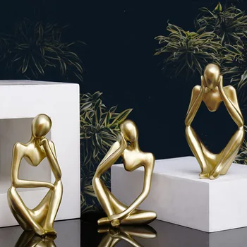 

Nordic Resin Abstract Character Golden Decoration Creative Home Ornament Drawing Room Office Sandstone Decor Statue Sculpture