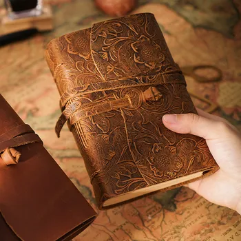 

Thick Floral Genuine Leather Journal 400P Blank Paper Sketchbook Hand Made Band Notebook 165mm*115mm*40mm Free Shipping