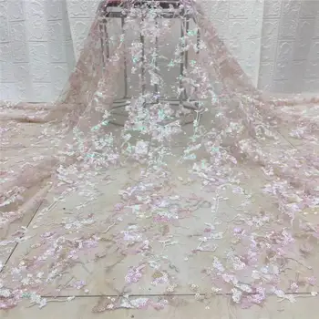 

JAUN New Pink African Sequins Lace Fabric 2020 High Quality Lace French Tulle Lace Fabric Nigerian Lace Fabrics XY3253B-2