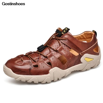 

Sandalias Hombre Chalas Hombre New Genuine Leather Hollow Casual Hollow Out Leather Shoes Sandles Mens Men Leather Sandals
