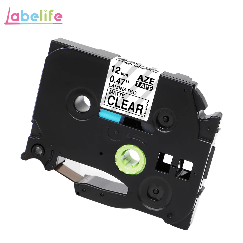 Black on Matt Clear Labelife, 1 шт., 12 мм, матовые бумажные ленты TZe MQP35 TZe M31, белые, ягодно-розовые, совместимые с Brother PTouch, для изготовления этикеток, PT-D210 - Цвет: Black on Matt Clear