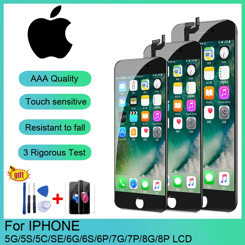 

AAA+++LCD Display For iPhone 5 5C 5S SE Touch Screen Replacement For iPhone 6 7 8 6S Plus HD Screen+Tempered Glass+Tools