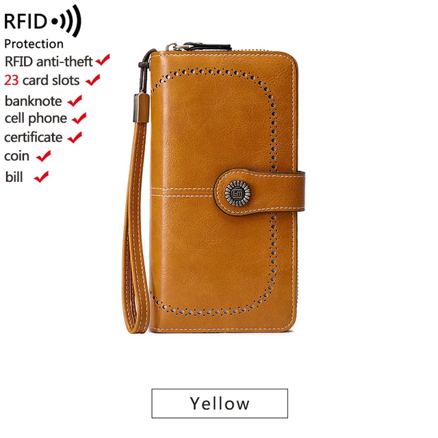 High Quality Women Wallet RFID Anti-theft Leather Wallets For Woman Long Zipper Large Ladies Clutch Bag Female Purse Card Holder w005-light brown