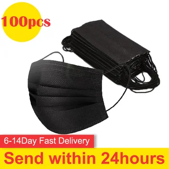 

100PCS Black Disposable Face Mask Black Anti Dust Non Woven 3 Layer Filter Mask Earloop Mouth Disposable Mask For kids Adult
