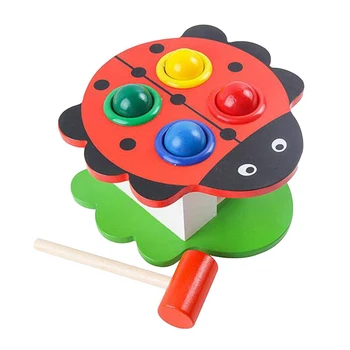 

Wooden Puzzle Toys Strawberry Beetle Pounding Hammering Balls Kids Children Toy Gift Family Interaction Children's Baby