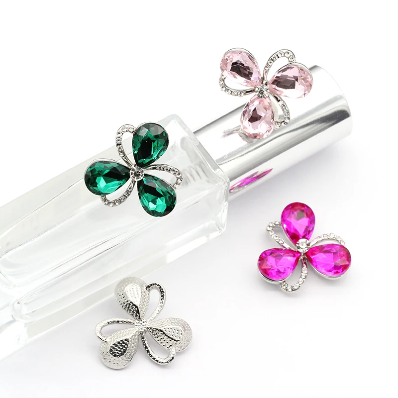 Clover Shaped Fancy Button Crystal With Metal Base Rhinestones Stylish Pointback Glass For DIY Clothes Wedding Dress | Дом и сад