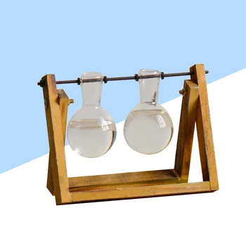 

Desktop Glass Planter Bulb Vase with Classic Solid Wooden Stand and Metal Swivel Holder for Hydroponics Plants Home Garden Weddi