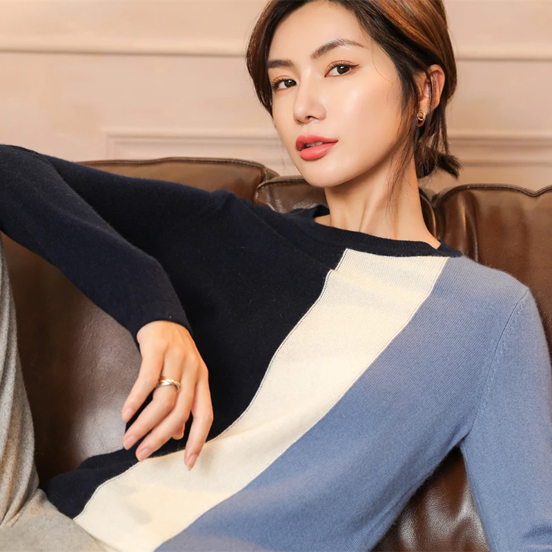 adishree woman winter Cashmere sweaters and auntmun knitted Pullovers High Quality Warm Patchwork thickening O-neck