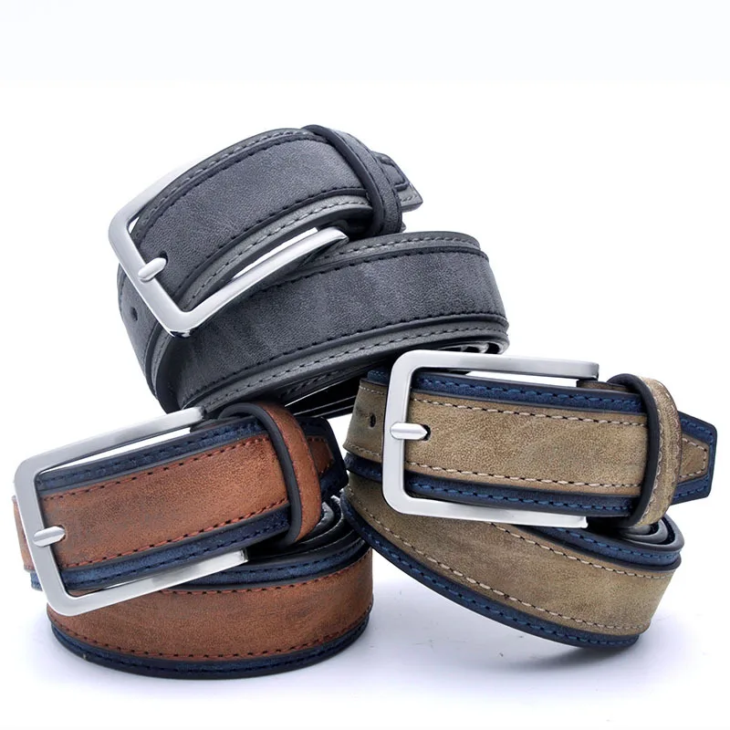 

WJ20614 women unisex jeans belts retro sand Frosted stitching Patchwork leather belt