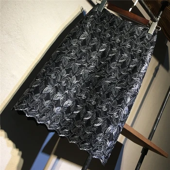 

Women spring summer Black Sexy Party Floral Embroidery Lace Pencil Skirt Office Ladies High Waist Knee Length Skirts
