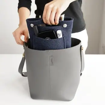 

Women Tote Purse Organizer Girls Female Travel Cosmetic Makeup Bag Fashion Portable Felt Fabric Insert Handbag