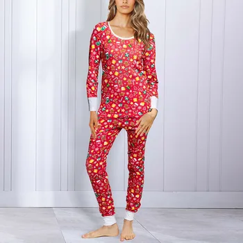 

2020 Christmas Two-piece Set Women Letters Printed Long Sleeve T-Shirt Plaid Long Pants Casual Pajamas Female Home Service Suits