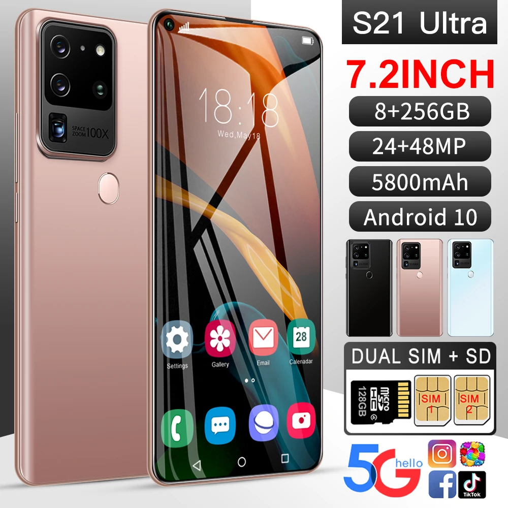 US $110.84 Global Version Smartphone Unlocked S21uitra 72 Inch Fast Charge Quad Camera Android 10 12gb 512gb 48mp 5800mah In Stock