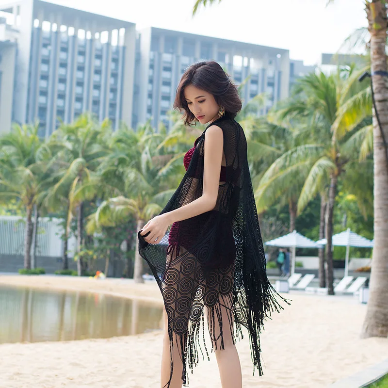 

Korean-style New Style Bikini Three-piece Set Tassels Cover-up Tube Top Push up-Slimming High-waisted Split Type Swimsuit Women'