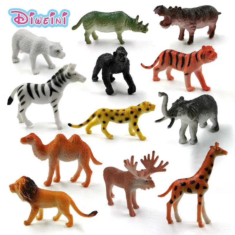

New Zebra Lion Tiger Hippo Deer Cheetah Elephant Bear Animal Model Action Figure Figurine Educational Gift For Kids Hot Toys Set