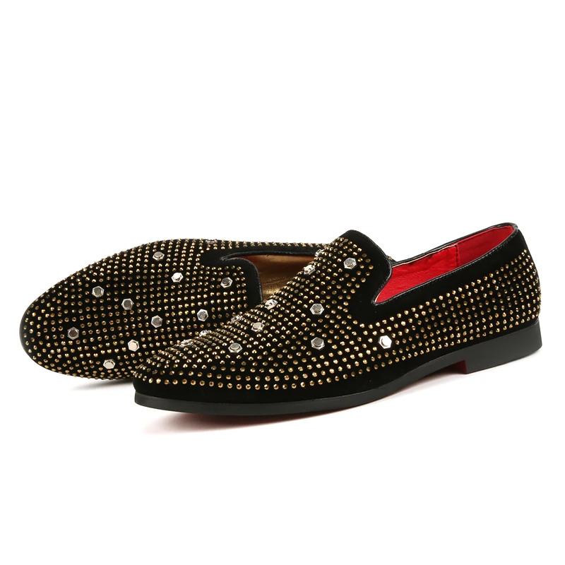 

Handmade Black Rhinestone Men's Suede Loafers Wedding Party Men Shoes Brand Noble Elegant Dress Shoes for Men