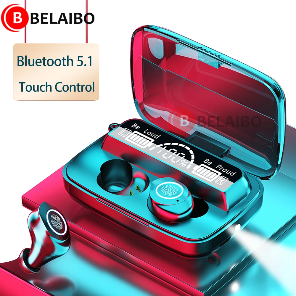 TWS Wireless Headphones Bluetooth 5 1 Earphones Touch Control Music Earbuds Headset With 3500 mAh Charging Box With Flashlight