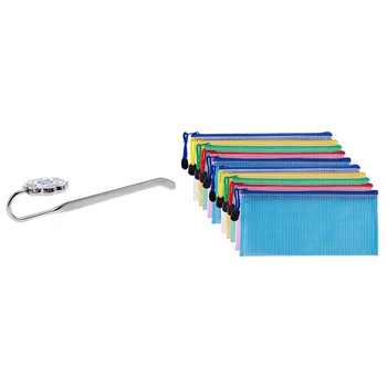 

1 Pcs Bookmarks Traditional Chinese Memo Porcelain Creative B & 10 Pieces Zipper File Pouch Grid Document Bag