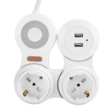 

2500W Power Strip Deformation 2 Concave Jack 10A Electrical Socket Power Plug Adapters USB Charging Safety EU Plug 220V-250V