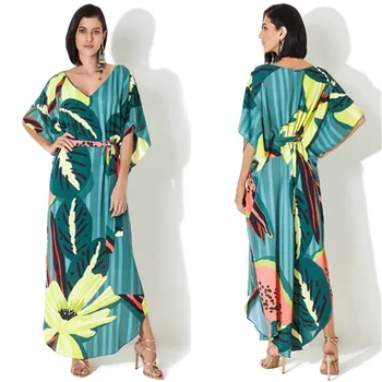

Beach Dress Women Swim Suit Cover Up Tunic Dresses Women's Drying Polyester Green Leaf Watermelon Printed Skirt Print