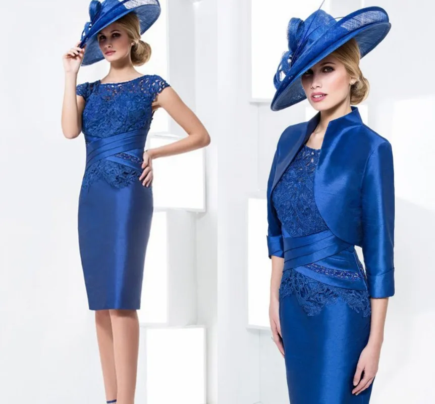 2023 Royal Blue Mother Of The Bride Dresses Knee Length Lace With