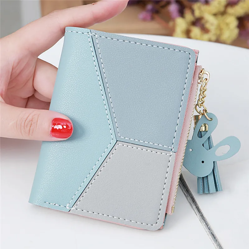 

New Style Wallet Short Women Zipper Wallet Student Joint Contrast Color Tassels Purse Wallets High Quality Small Fresh Wallets