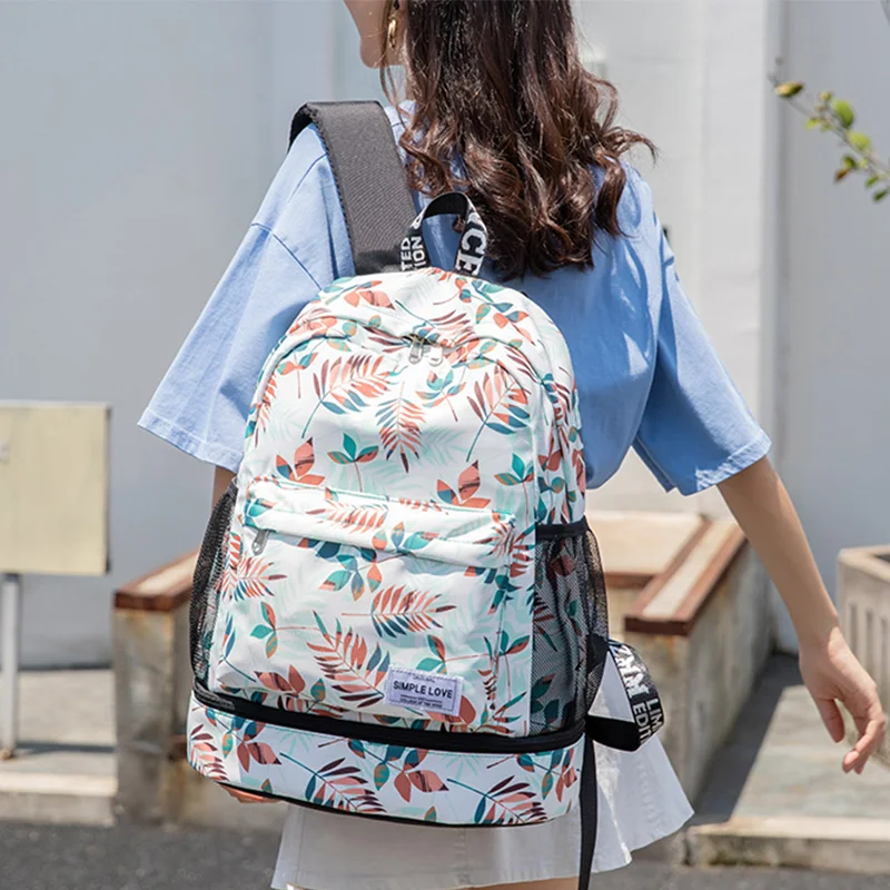White leaf Women Gym Backpack Flower Fitness Bag Sac De Sport Bags Dry And Wet Independent Shoes Bags Female Bolsa Deporte Gymtas XA906WA - Цвет: White leaf