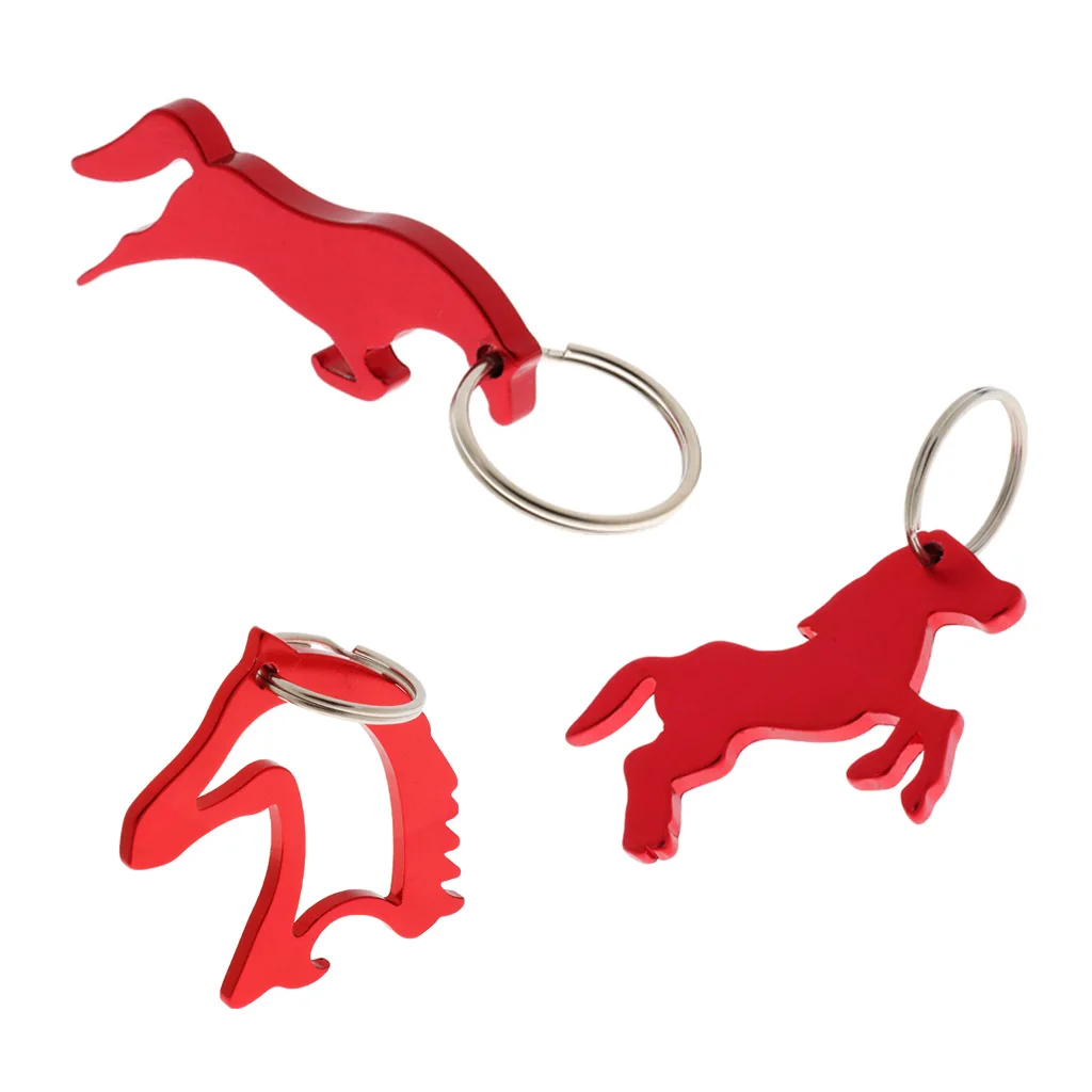 3 style Aluminum Horse Pattern Can Bottle Opener Keyring Keychain Bag Pendent - Red