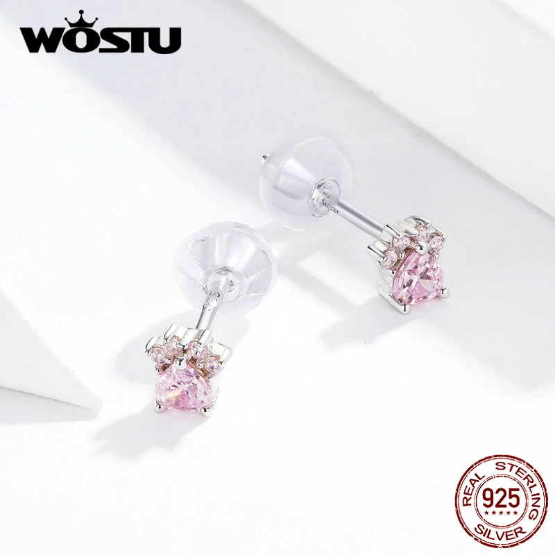 WOSTU подлинный 925 пробы Серебряный Розовый цвет Pet коготь серьги дизайн Горячая Мода маленькие серьги ювелирные изделия CQE781